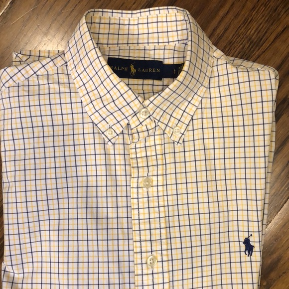 RALPH LAUREN Long Sleeve Yellow Blue Plaid Button Down Dress Shirt Sz Large - Picture 12 of 12